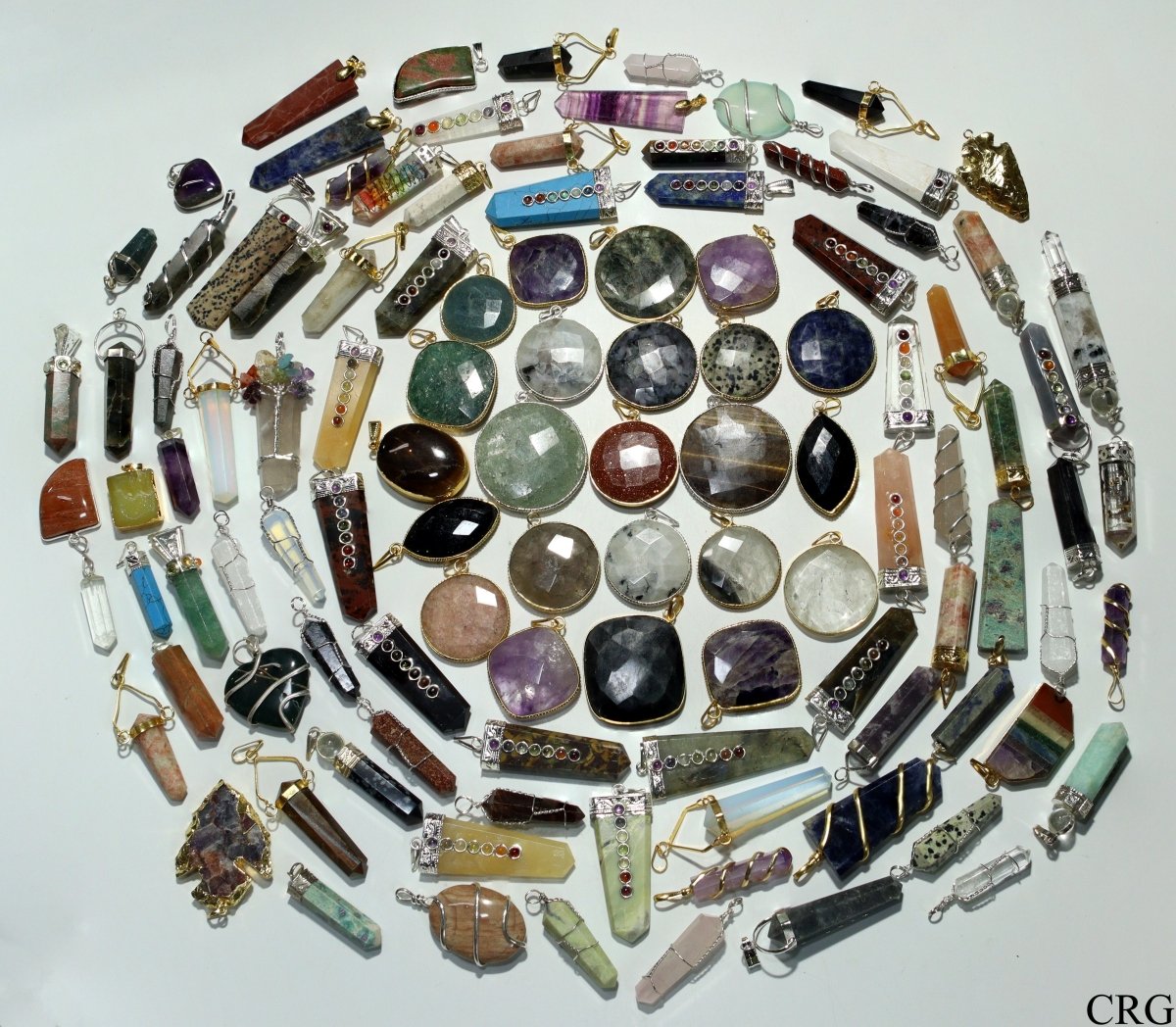 100 PC - Assorted Gemstone Pendants / Silver Plated (INJD)