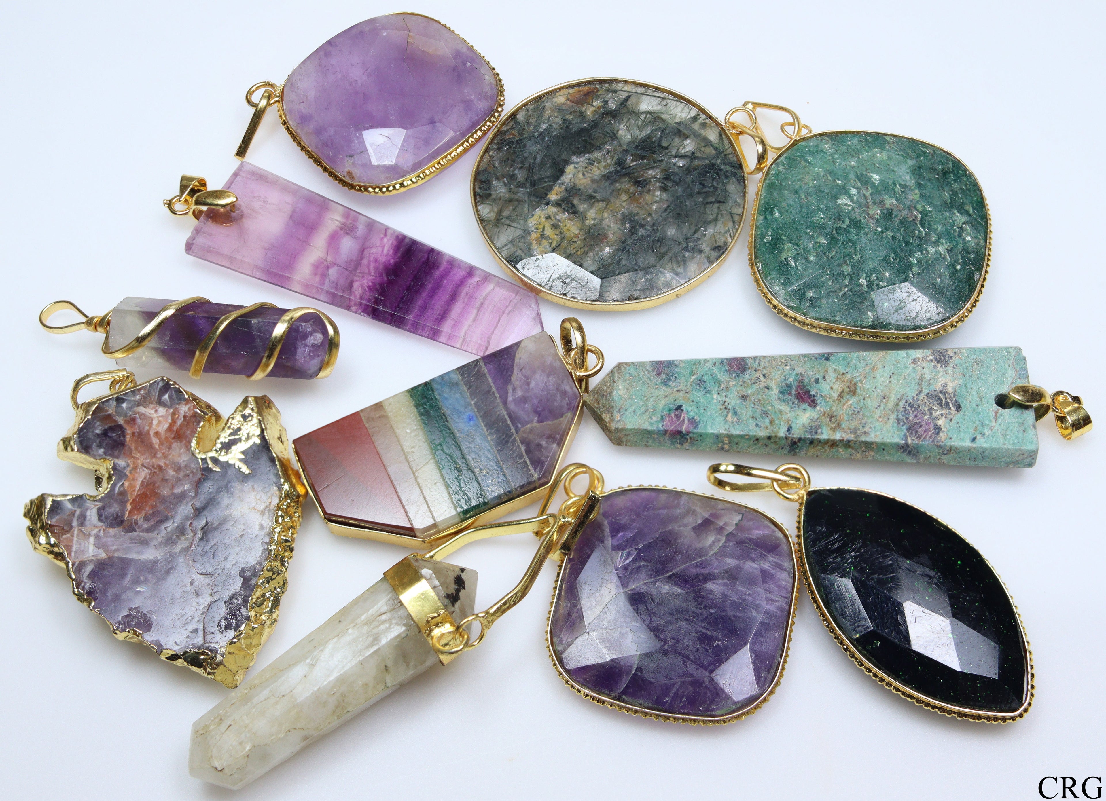 Assorted Gemstone Pendants Gold Plated (20 Pieces) (INJD)