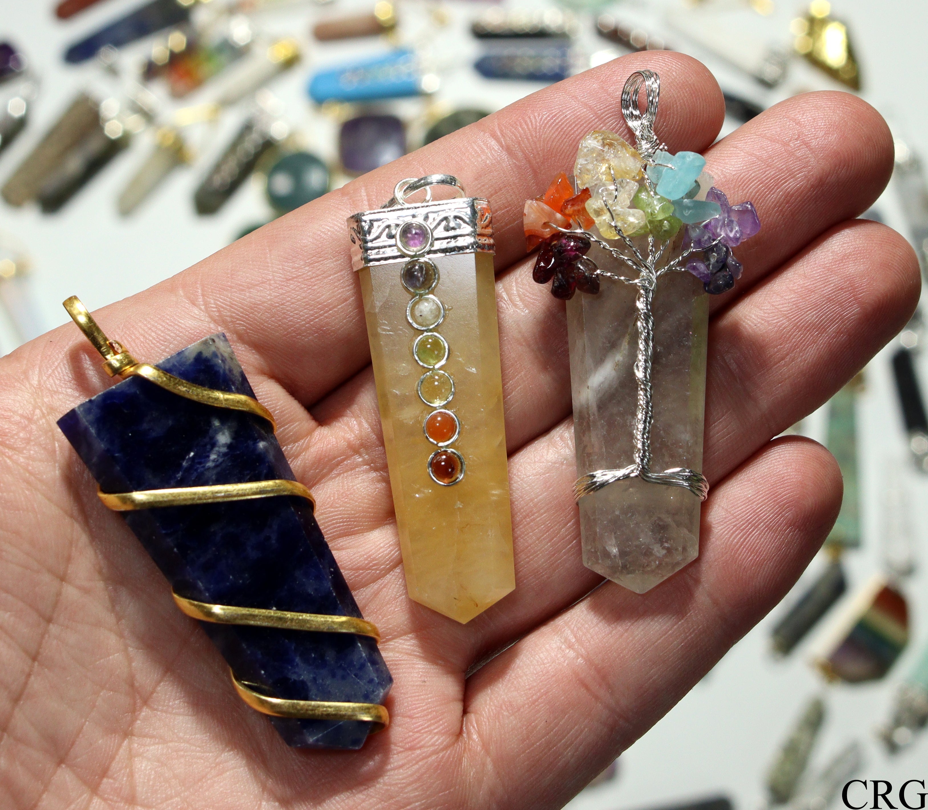 Assorted Gemstone Pendants Gold Plated (20 Pieces) (INJD)