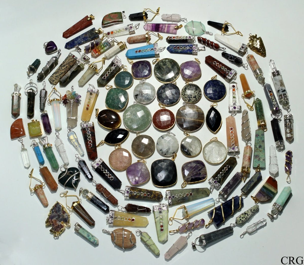Assorted Gemstone Pendants Gold Plated (20 Pieces) (INJD)
