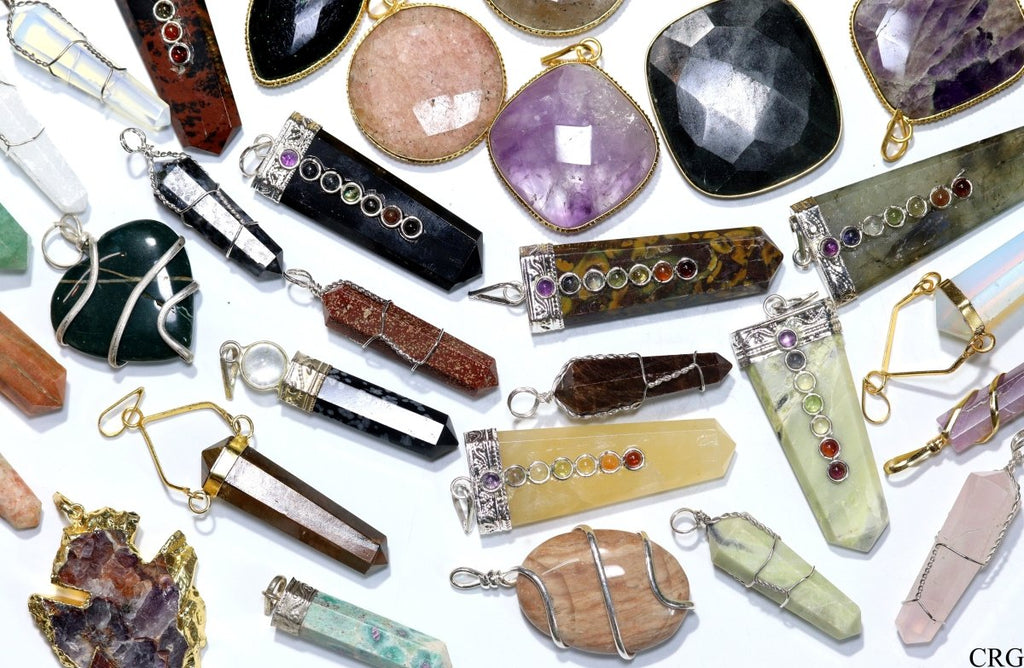 Assorted Gemstone Pendants Gold Plated (20 Pieces) (INJD)
