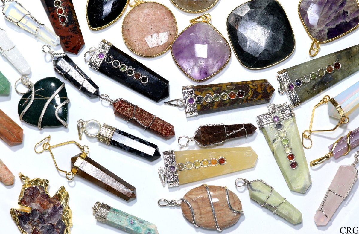 Assorted Gemstone Pendants Gold Plated (20 Pieces) (INJD)