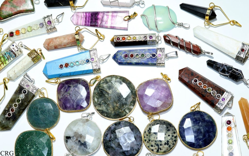 Assorted Gemstone Pendants Gold Plated (20 Pieces) (INJD)