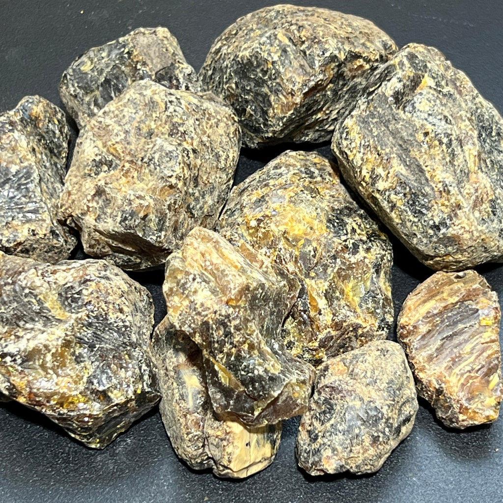 Black Amber Fossilized Tree Resin Mixed Sizes Rough Raw Stones (By The Piece or Pound)(UV Reactive) Wholesale