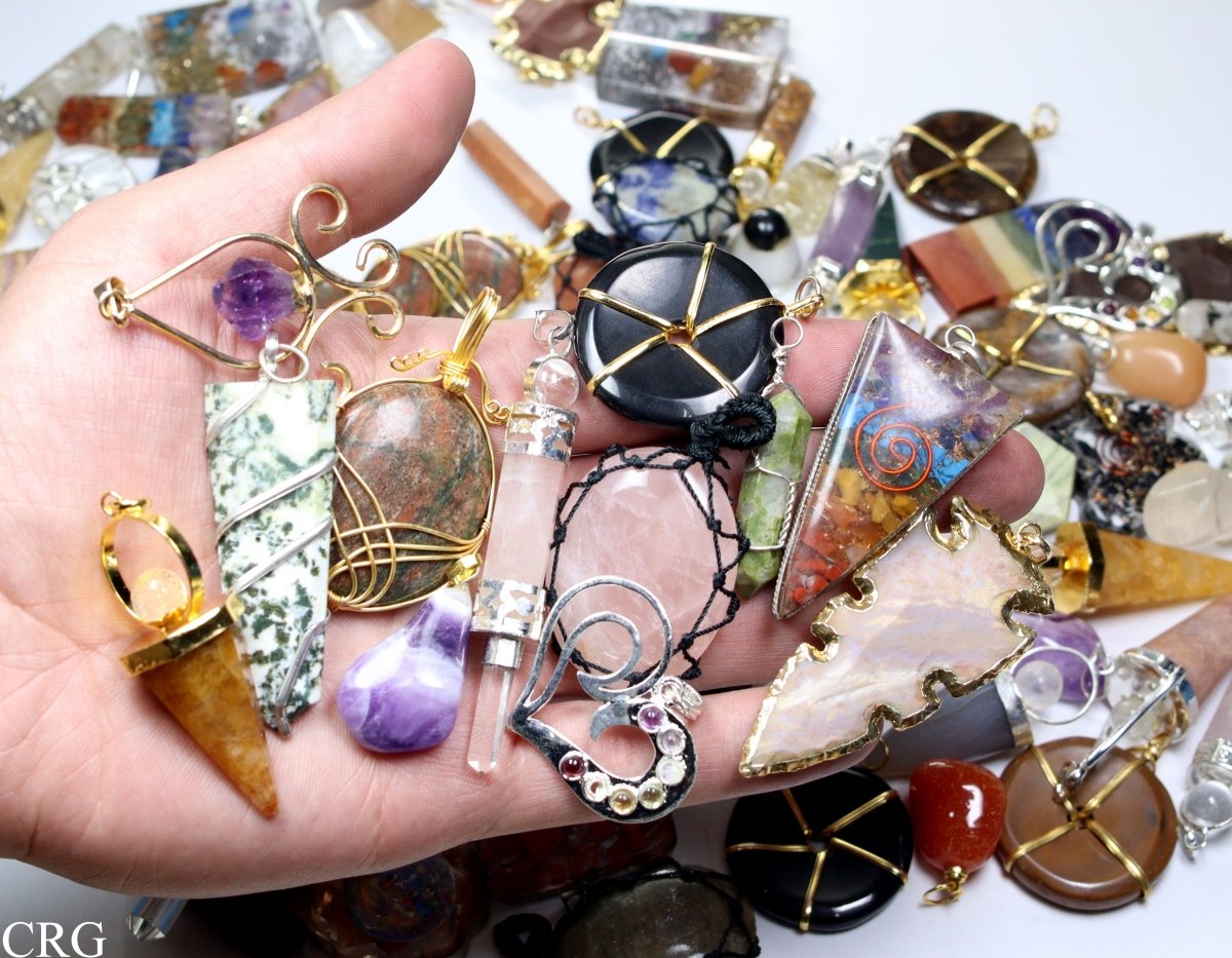 50 PC - Assorted Gemstone Pendants / Gold Plated (INJD)