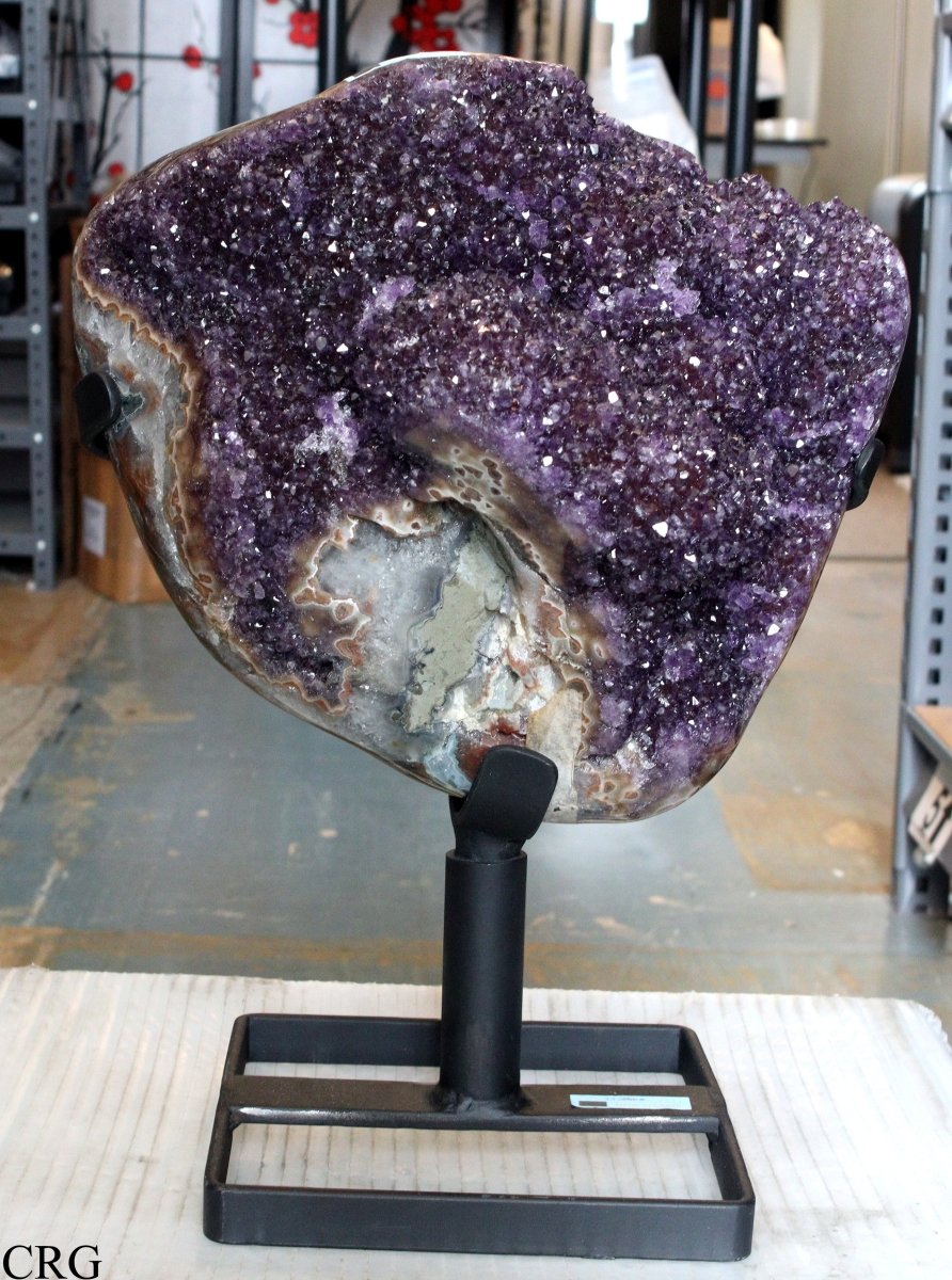 BIG 8-10 KILO Amethyst Geode Cluster on Metal Stand 14-16" tall