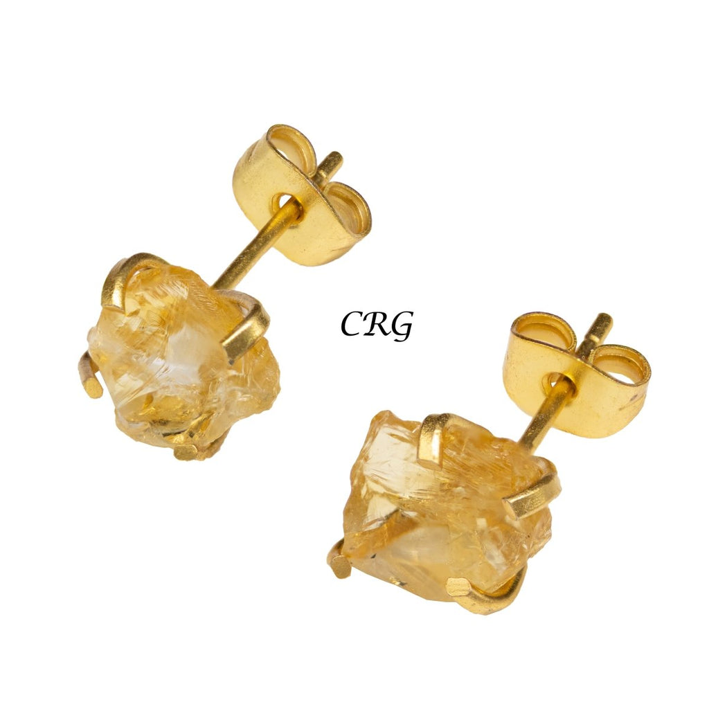 Raw Citrine Stud Earrings with Gold Plating / 6mm AVG - 1 PAIR