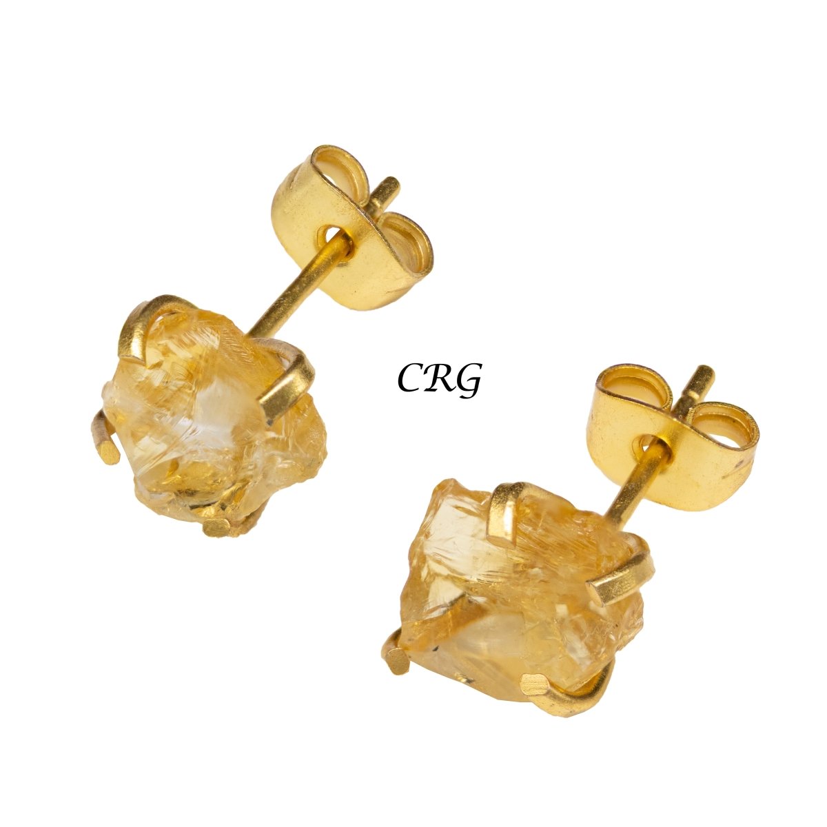 Raw Citrine Stud Earrings with Gold Plating / 6mm AVG - 1 PAIR