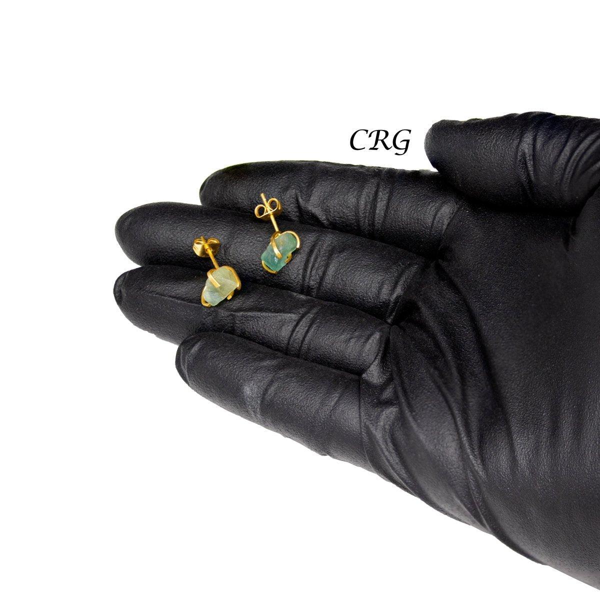 Raw Green Fluorite Stud Earrings with Gold Plating / 6mm AVG - 1 PAIR