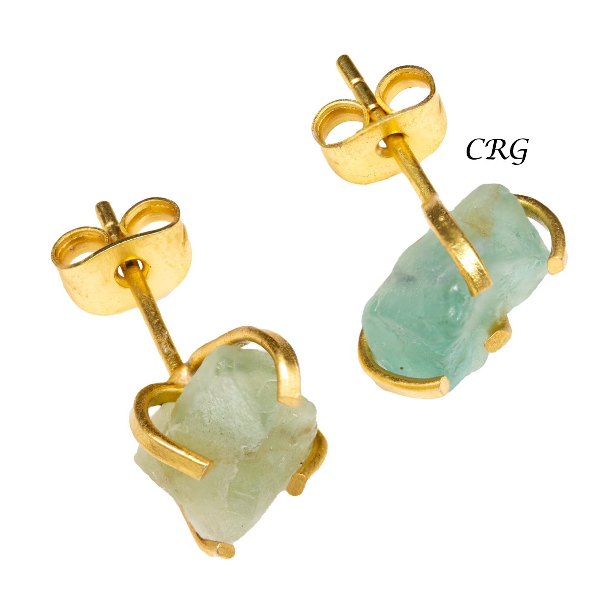 Raw Green Fluorite Stud Earrings with Gold Plating / 6mm AVG - 1 PAIR