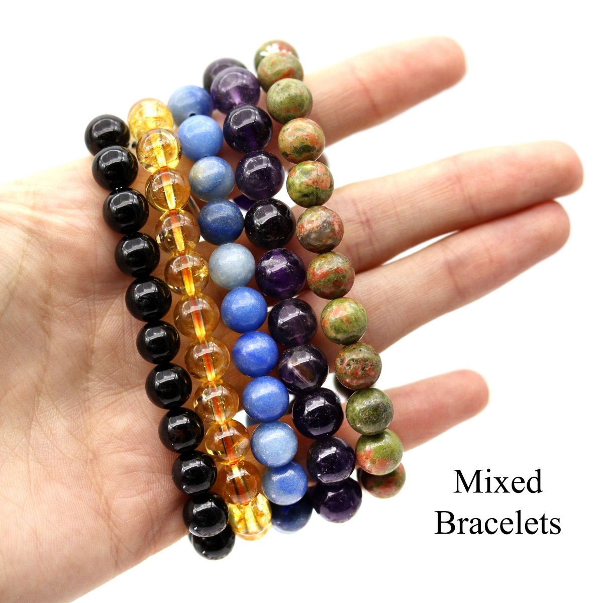 Mixed Gemstone Round Bead Stretch Bracelets (8 mm) (100 Pieces)