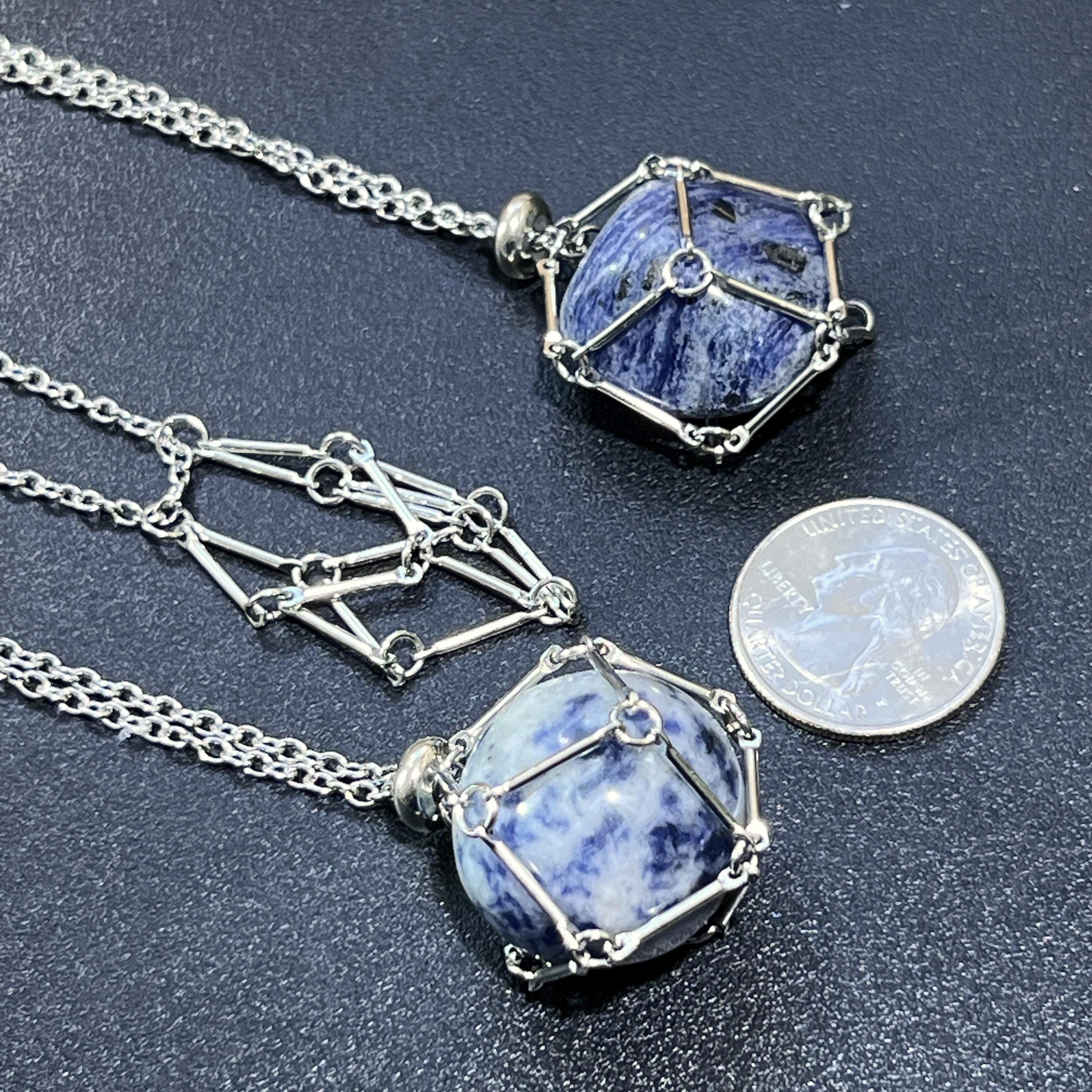 Crystal Gem Holder Necklace Pendant Set (24 Inch Stainless Steel Chain Cage) Interchangeable Jewelry Supply