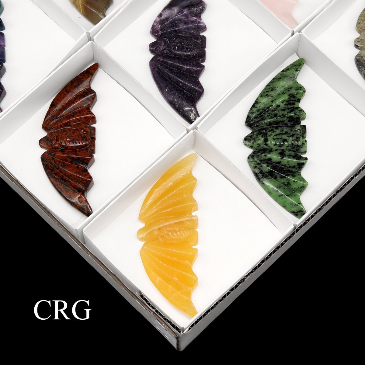 Assorted Gemstone Bats (2 Pieces) Size 3.75 to 4.25 Inches Mixed Polished Animal Carvings