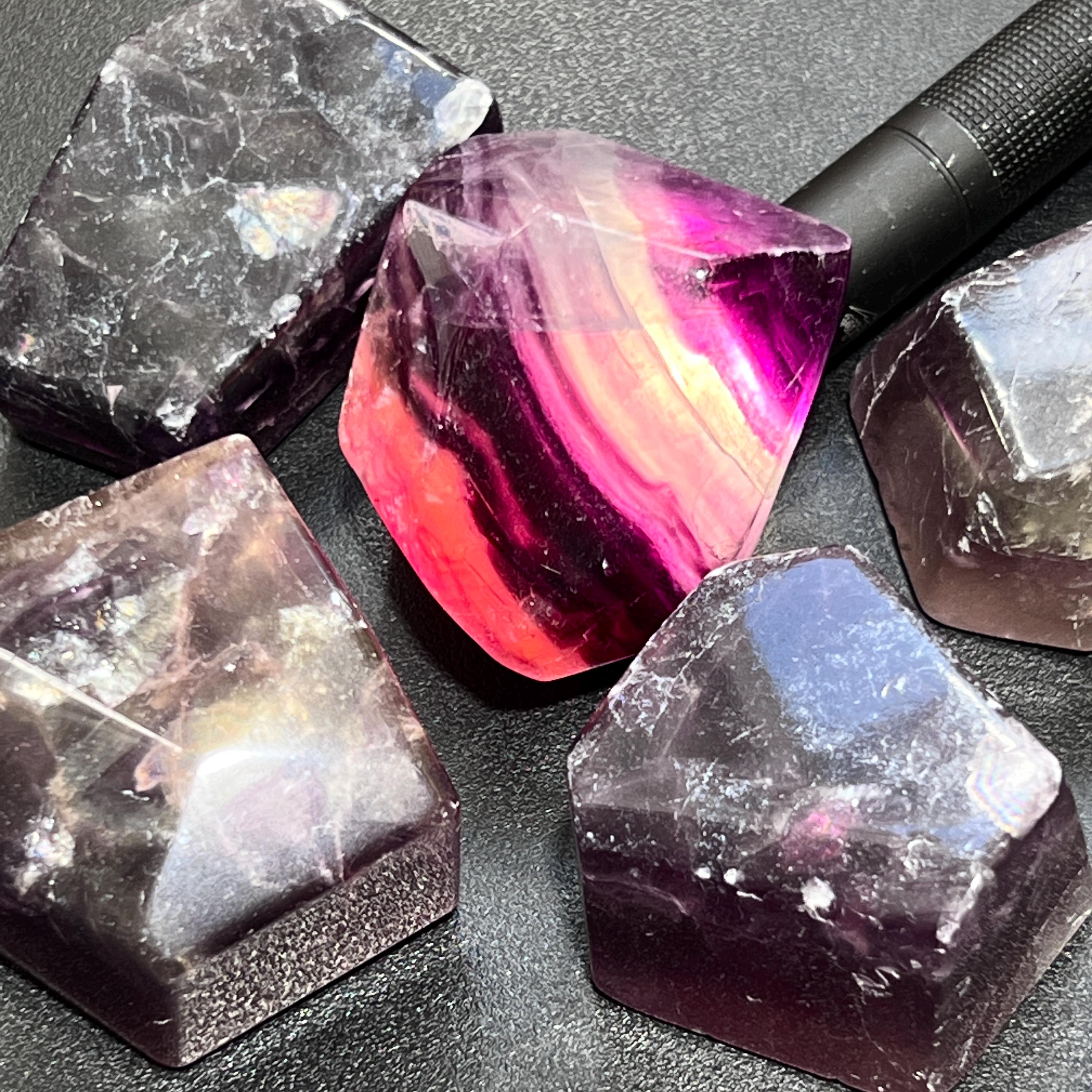 Rainbow Fluorite Crystal Faceted Polished Free Form Carving Shapes Palm Stones