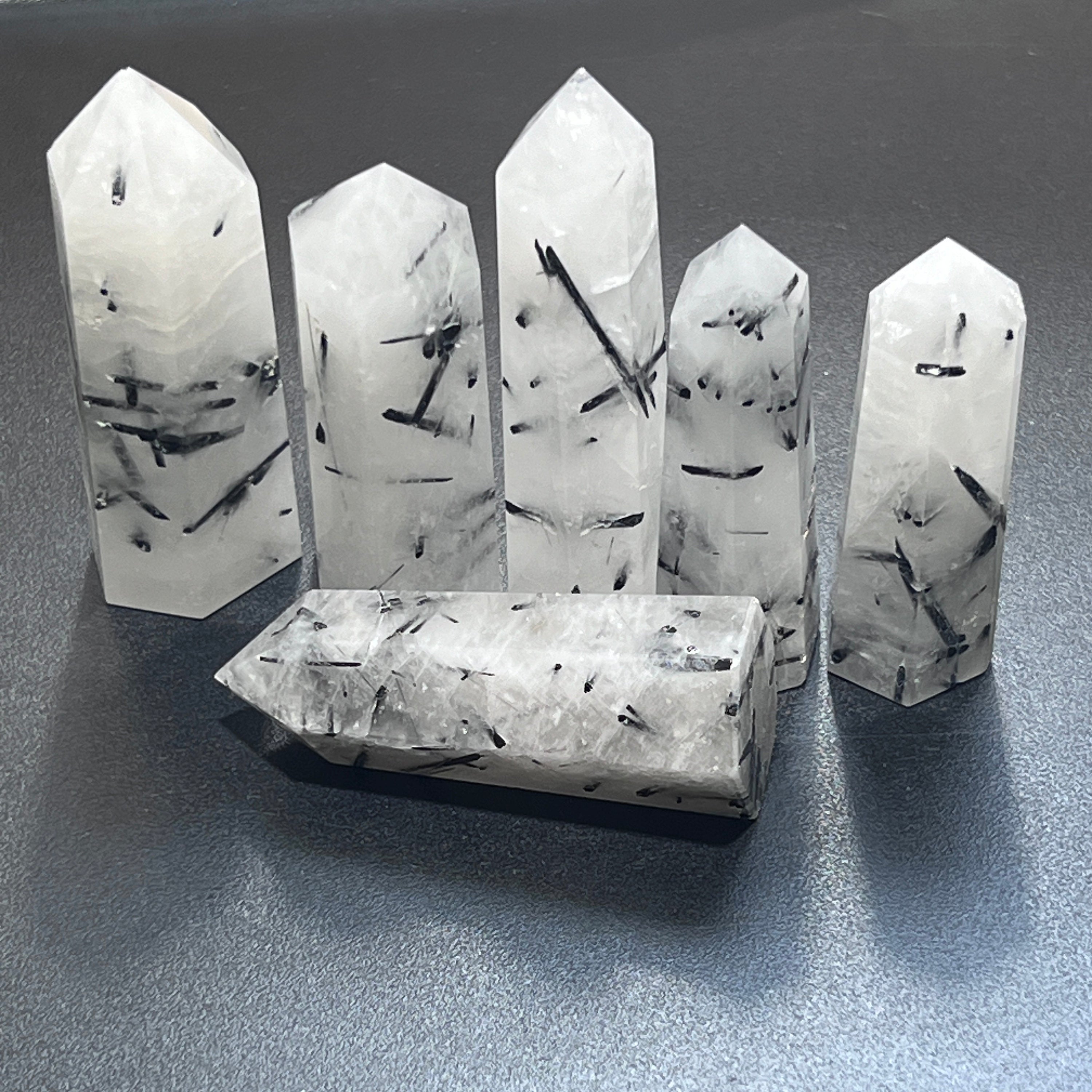 Tourmalated Quartz Crystal Point Tower Carving Wholesale
