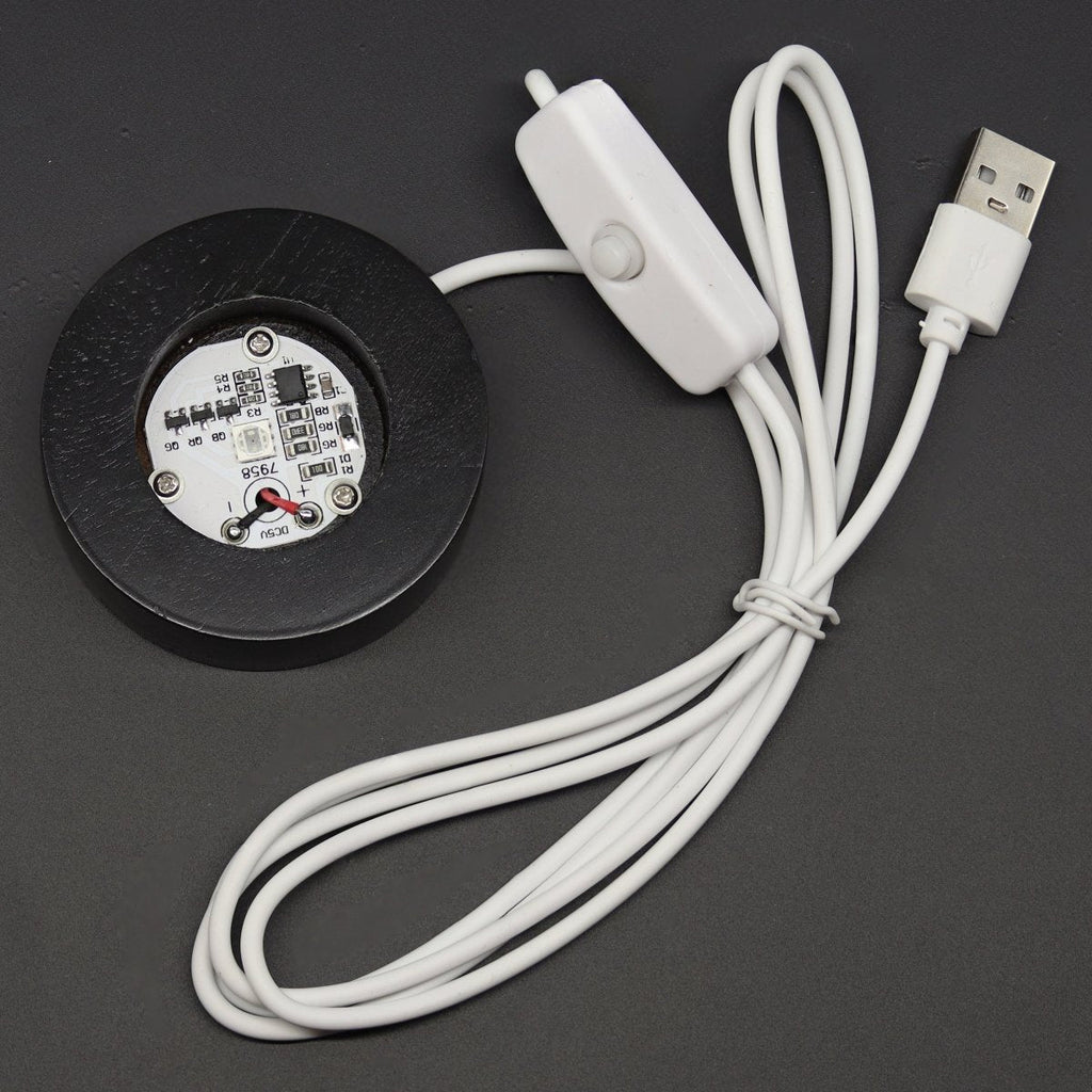Black Round Wooden Color Changing Light Display Base with USB Port (1 Piece) Size 2.5 Inches Lamp