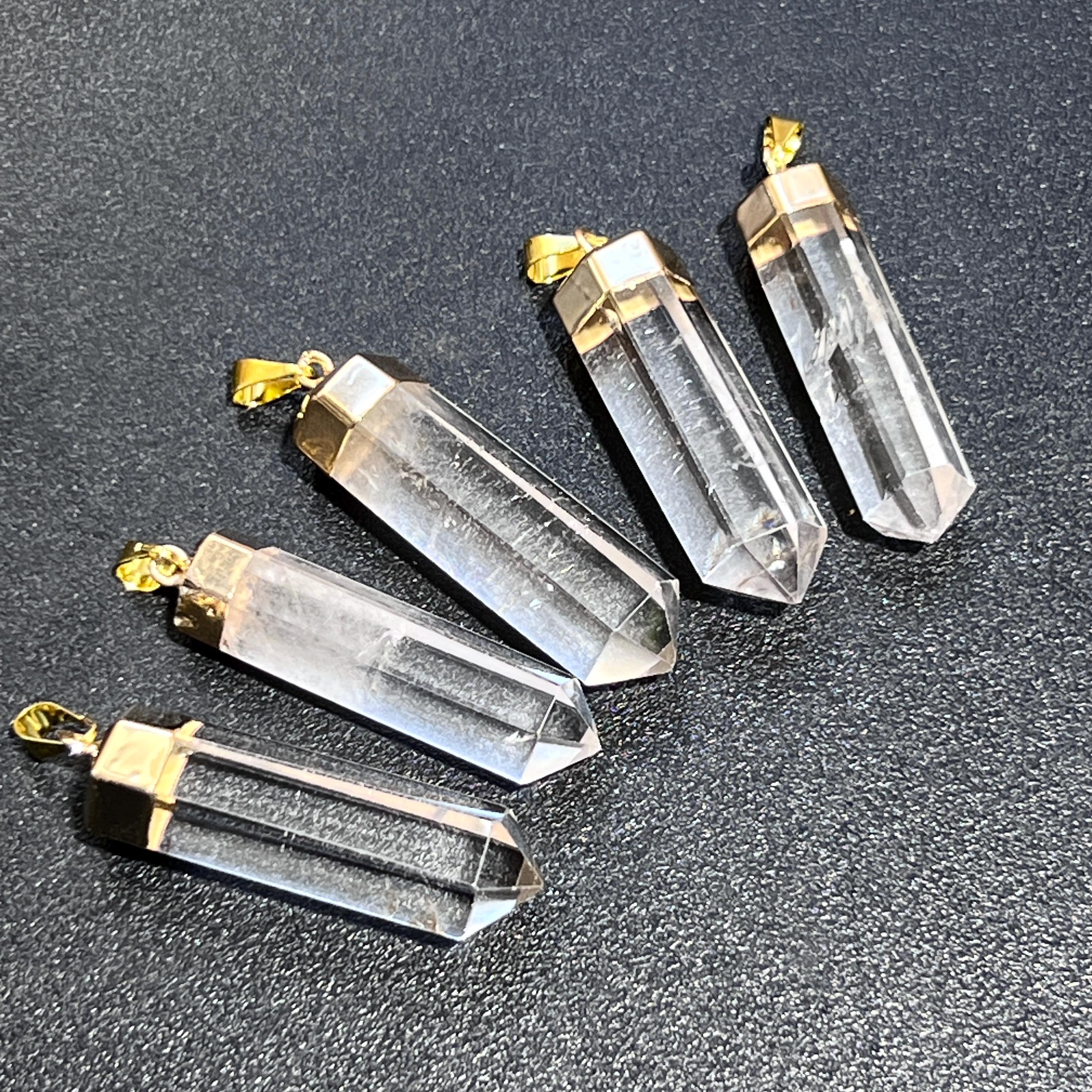 Clear Quartz Crystal Faceted Point Pendant (Gold Plated)