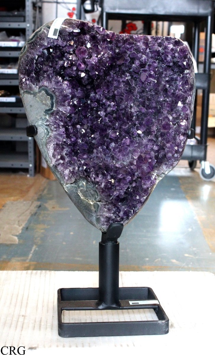 HUGE 12-15 KILO Amethyst Geode Cluster on Metal Stand 15-18" tall