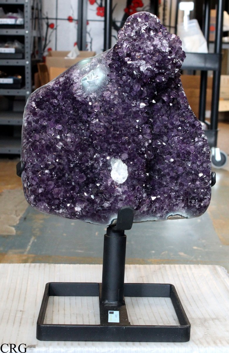 HUGE 12-15 KILO Amethyst Geode Cluster on Metal Stand 15-18" tall