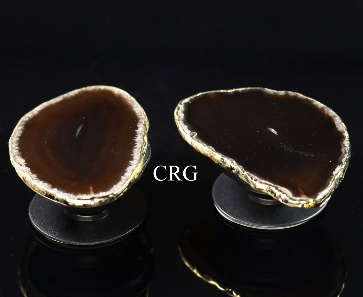 LOT OF 4 - Freeform Gold Plated BLACK Agate Phone Grip
