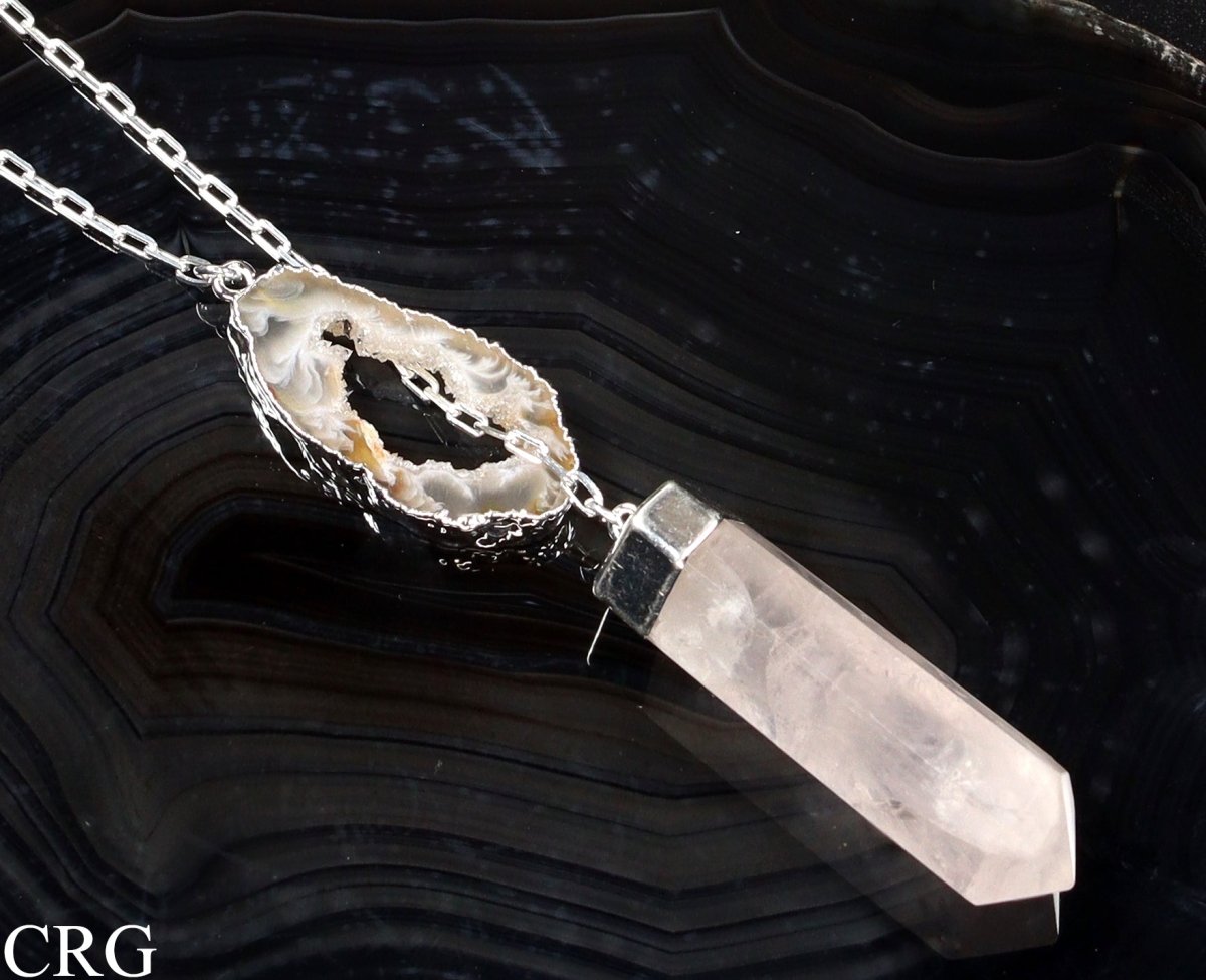 Oco Geode Necklace with Rose Quartz Point and Silver Plating (24 Inches) (1 Piece)