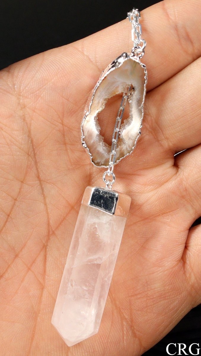 Oco Geode Necklace with Rose Quartz Point and Silver Plating (24 Inches) (1 Piece)