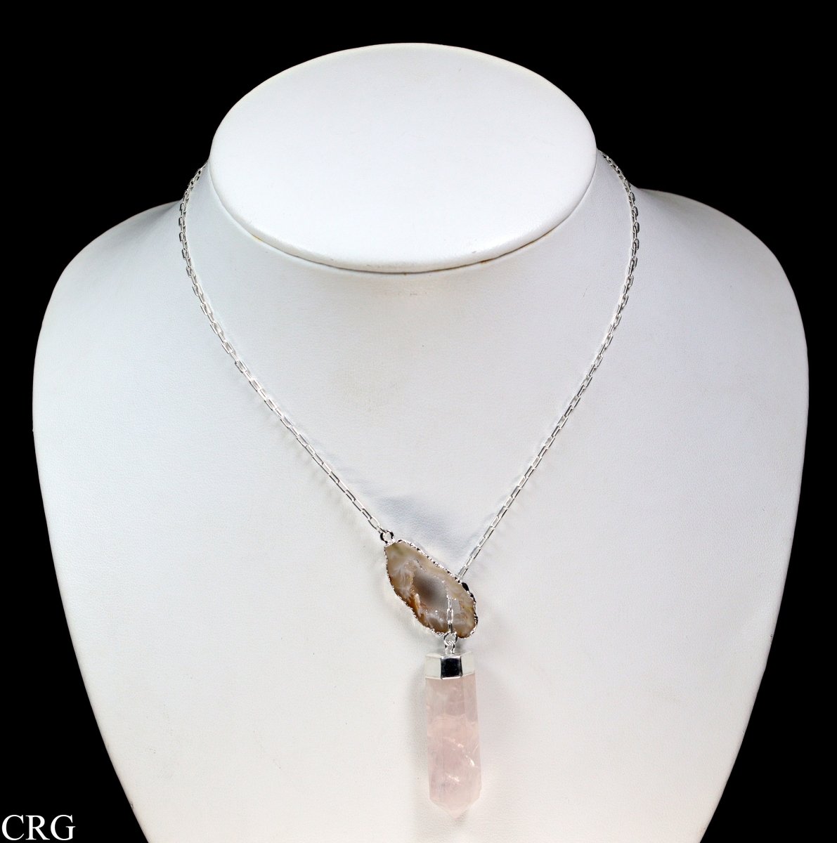 Oco Geode Necklace with Rose Quartz Point and Silver Plating (24 Inches) (1 Piece)