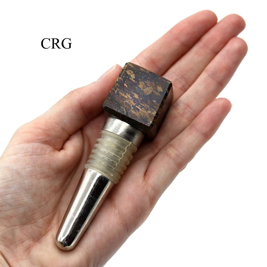 QTY 1 - Bronzite Gemstone Cube Bottle Stopper / 1" AVG