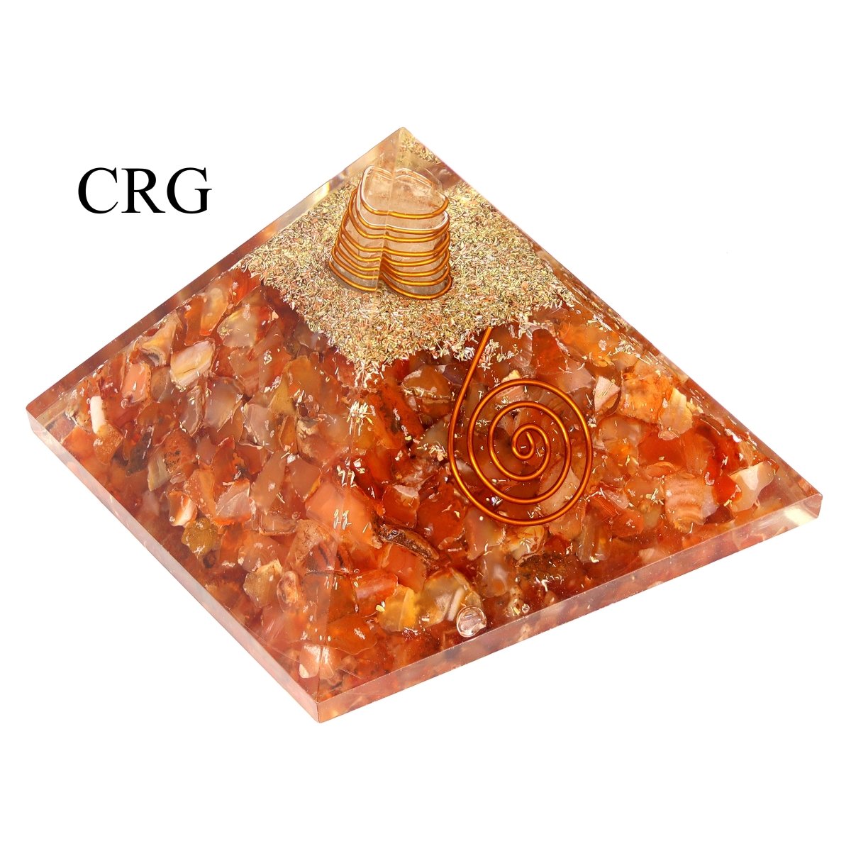 QTY 1 - Carnelian Chip Orgonite Pyramid with Copper / 3" AVG