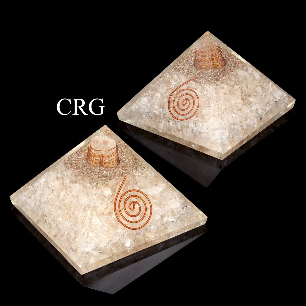 QTY 1 - Crystal Quartz Chip Orgonite Pyramid with Copper / 3" AVG
