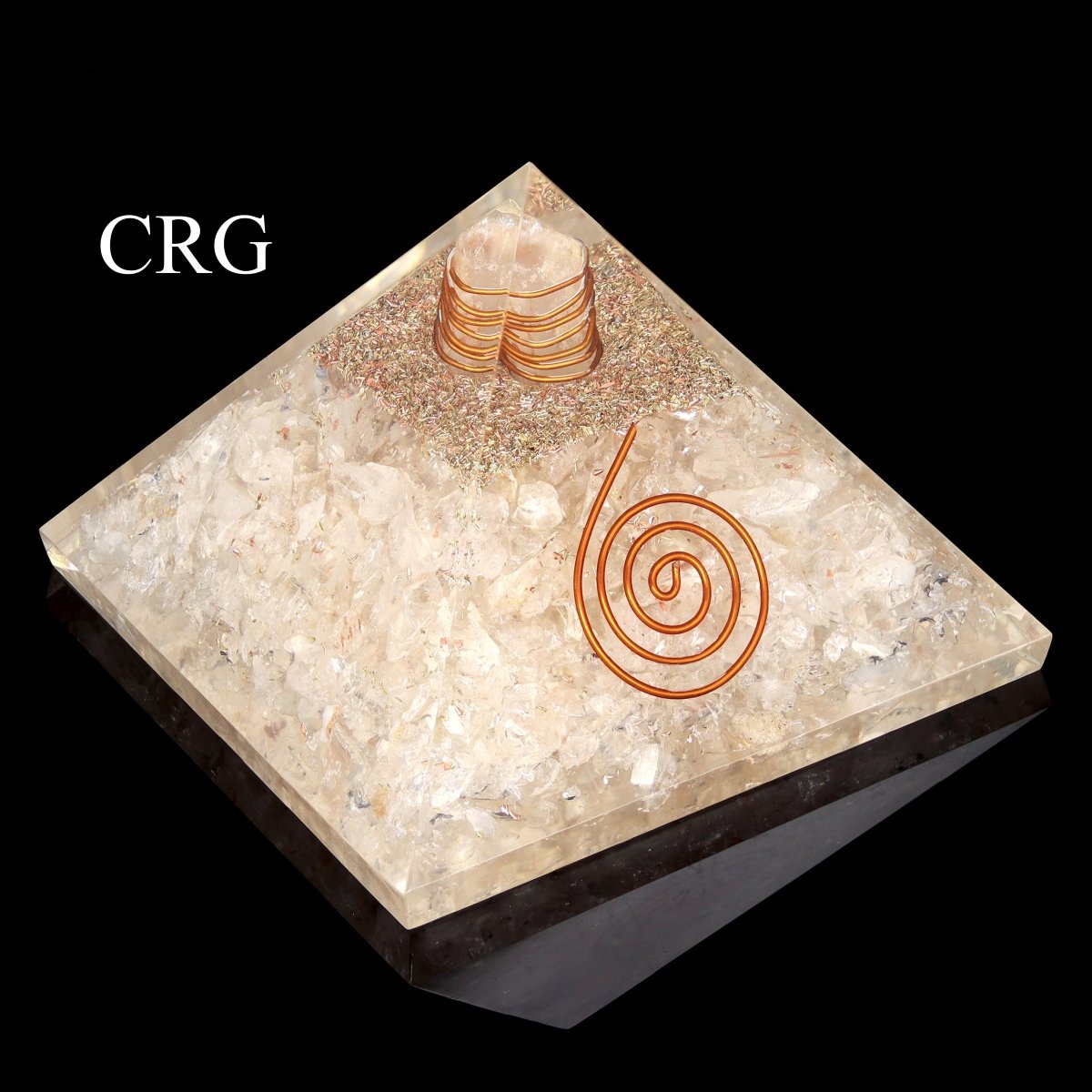 QTY 1 - Crystal Quartz Chip Orgonite Pyramid with Copper / 3" AVG