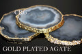 QTY 1 - Gold Plated GRAY Agate Slice / #2 / 2.75-3"
