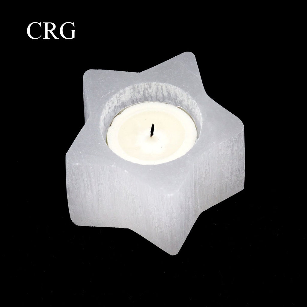 QTY 1 - Selenite 5-Point Star Candle Holder / 3" AVG
