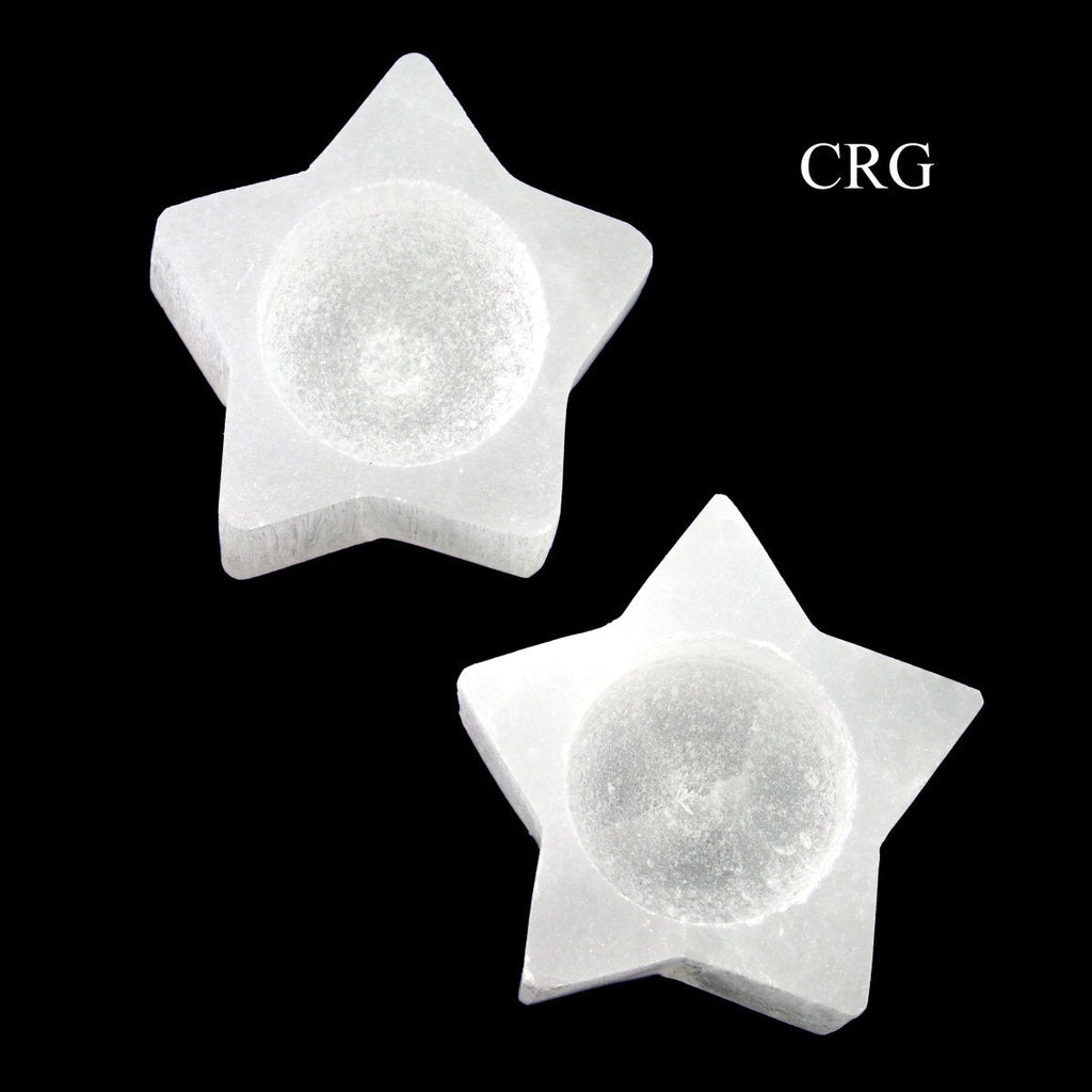 QTY 1 - Selenite 5-Point Star Candle Holder / 3" AVG