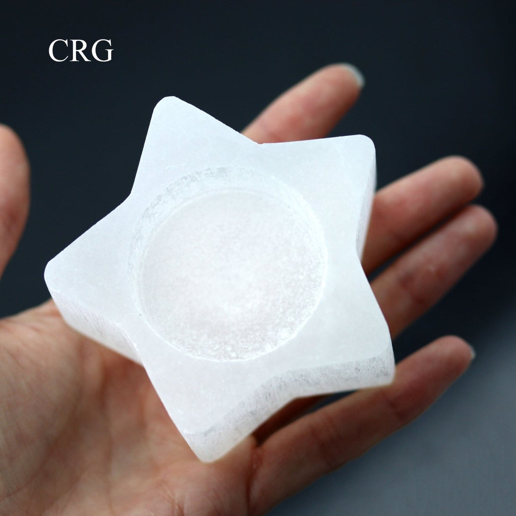 QTY 1 - Selenite 5-Point Star Candle Holder / 3" AVG