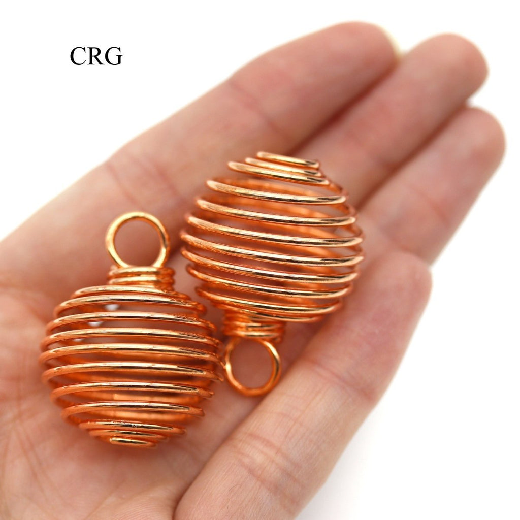 Copper Plated Round Spiral Cage Pendants (1.5 Inches) (5 Pieces) (INJD)