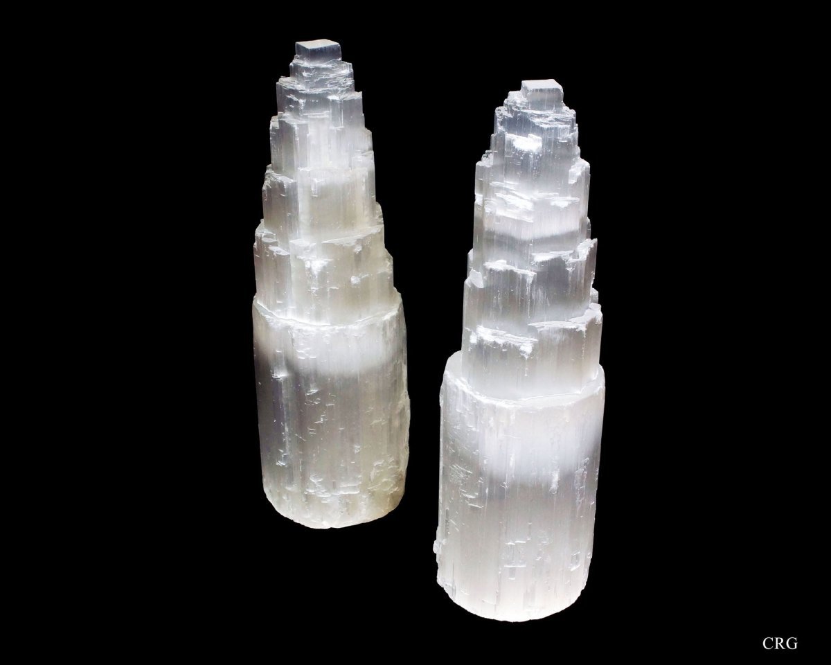 Selenite Skyscraper Tower Large (14-15 in) Cord and Bulb Included (1 Pc)