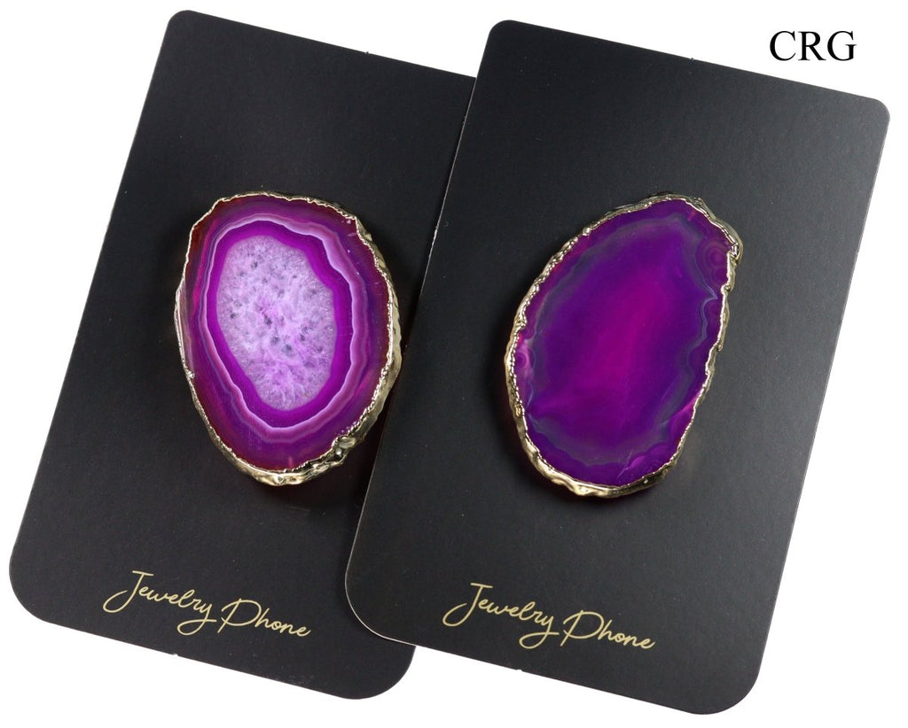 SET OF 10 - Pink Agate Freeform Phone GripS w/ Gold Plating