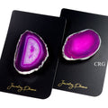SET OF 10 - Pink Agate Freeform Phone Grips w/ Silver Plating