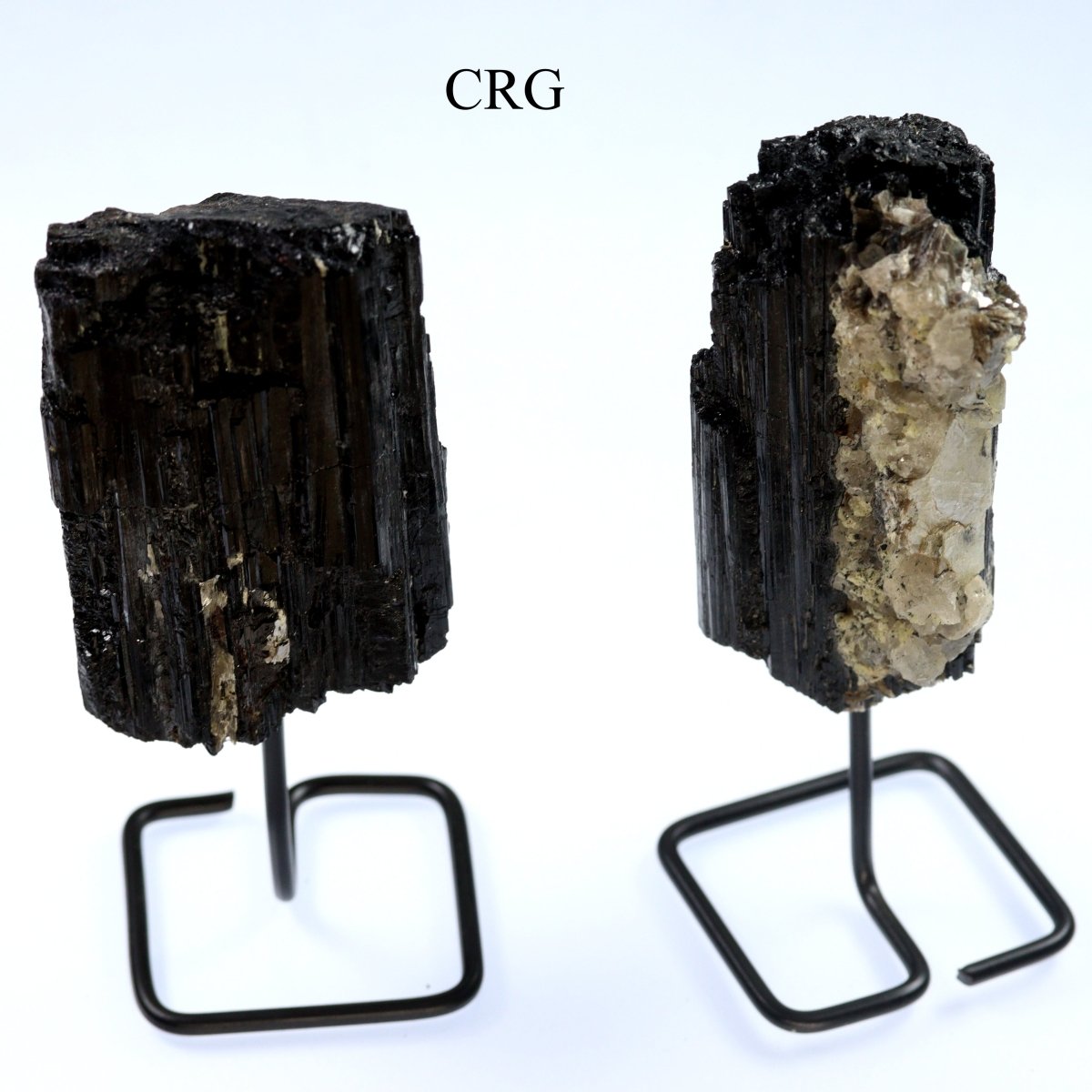 SET OF 2 - Black Tourmaline Specimen on Metal Stand / 3-4" AVG