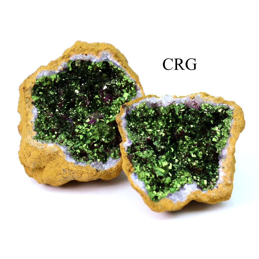 SET OF 2 - Green Titanium Coated Geode Half Pairs