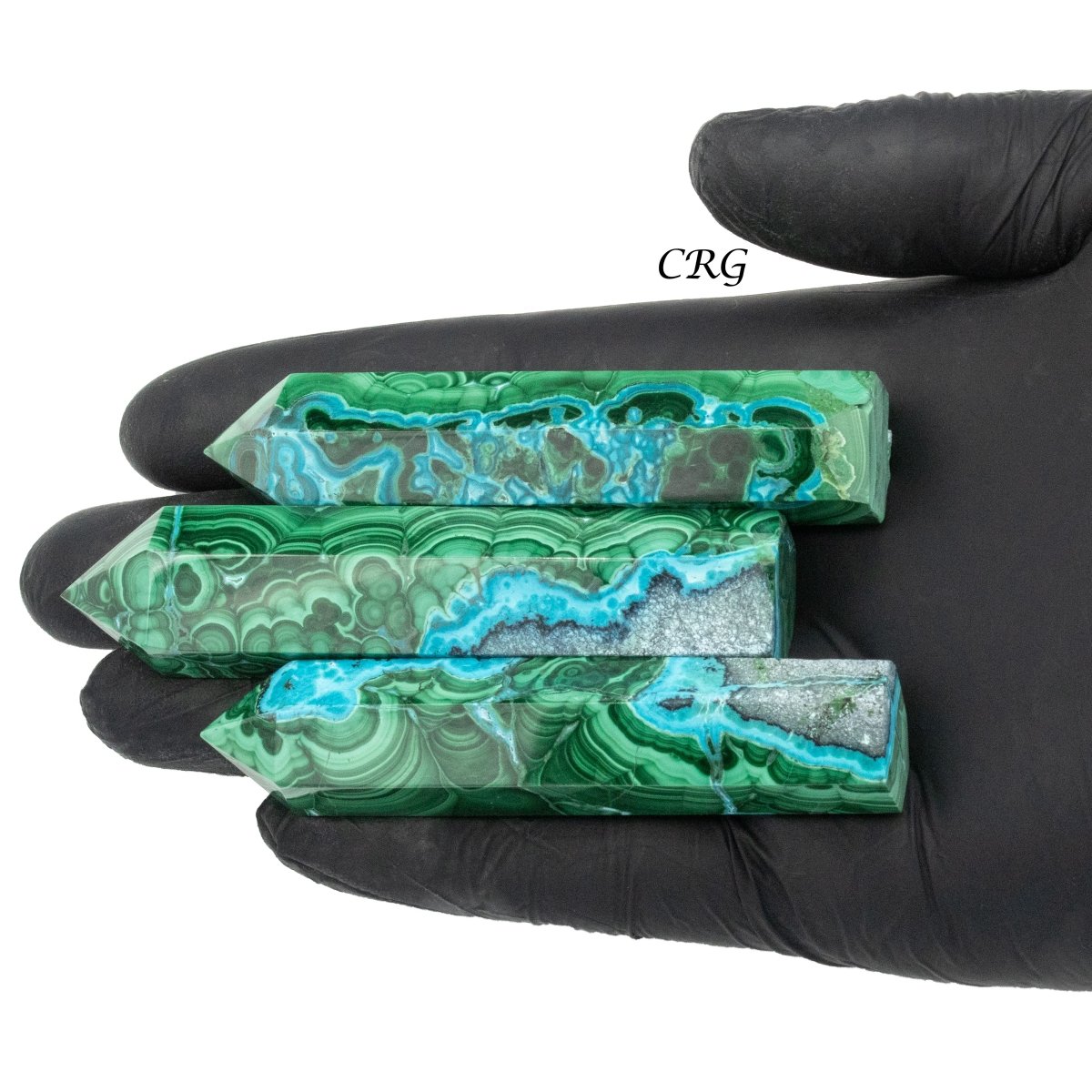 Set of 2 - Malachite with Chrysocolla Towers