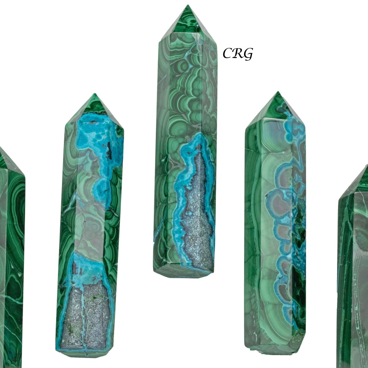 Set of 2 - Malachite with Chrysocolla Towers