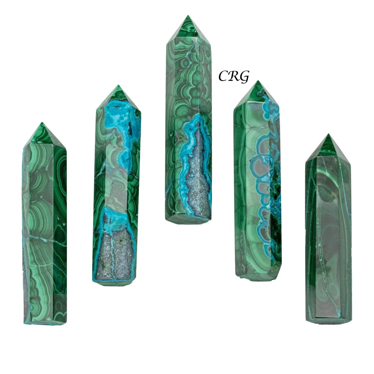 Set of 2 - Malachite with Chrysocolla Towers