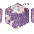 SET OF 3 - Flat Lepidolite Gemstone Hexagon Palm Stone / 2" AVG