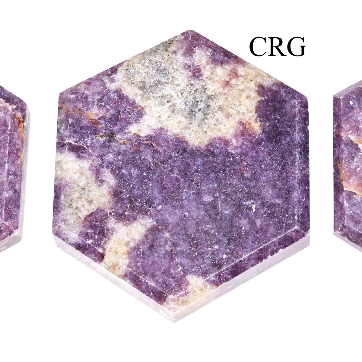 SET OF 3 - Flat Lepidolite Gemstone Hexagon Palm Stone / 2" AVG