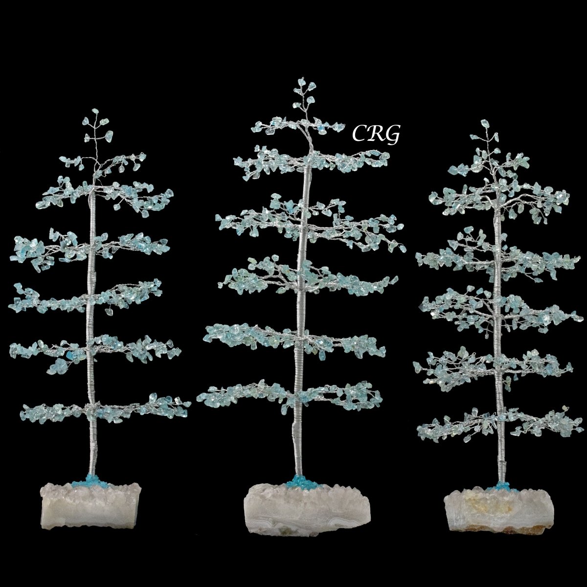 SET OF 4 -Blue Topaz - 500 Gemstone Chip Tree w/ Cluster Base - Silver Wire