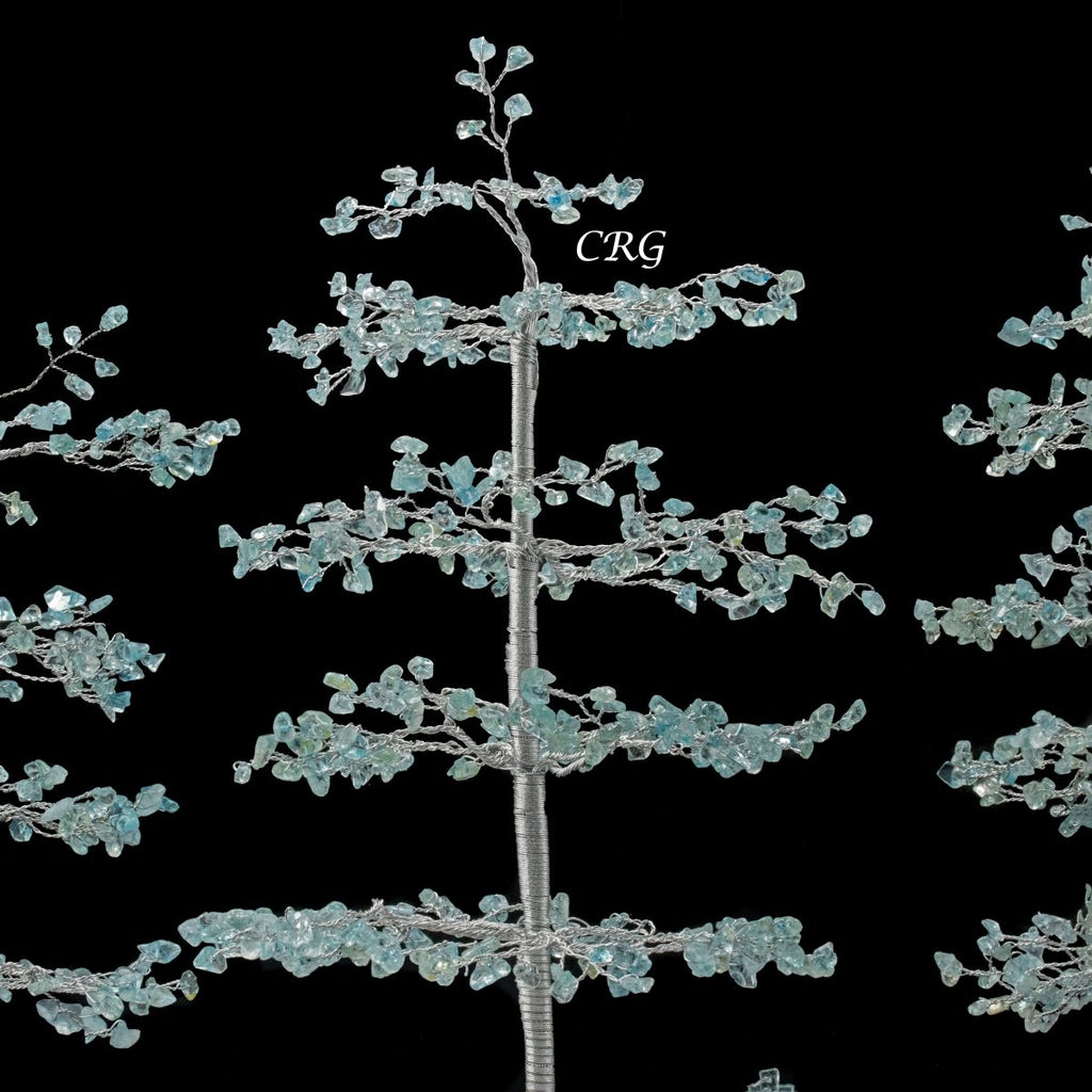 SET OF 4 -Blue Topaz - 500 Gemstone Chip Tree w/ Cluster Base - Silver Wire