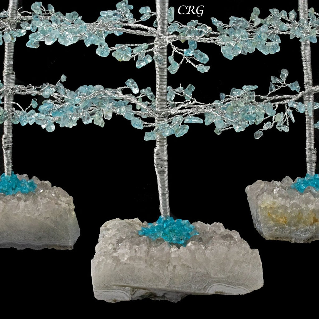 SET OF 4 -Blue Topaz - 500 Gemstone Chip Tree w/ Cluster Base - Silver Wire