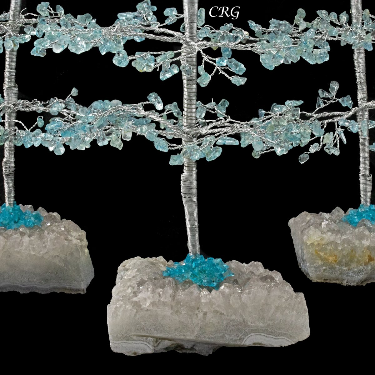 SET OF 4 -Blue Topaz - 500 Gemstone Chip Tree w/ Cluster Base - Silver Wire